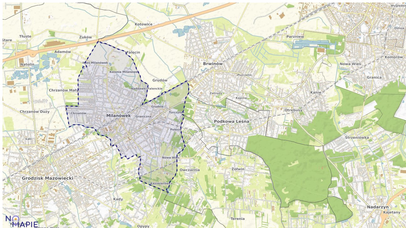 Mapa obszarów ochrony przyrody Milanówka