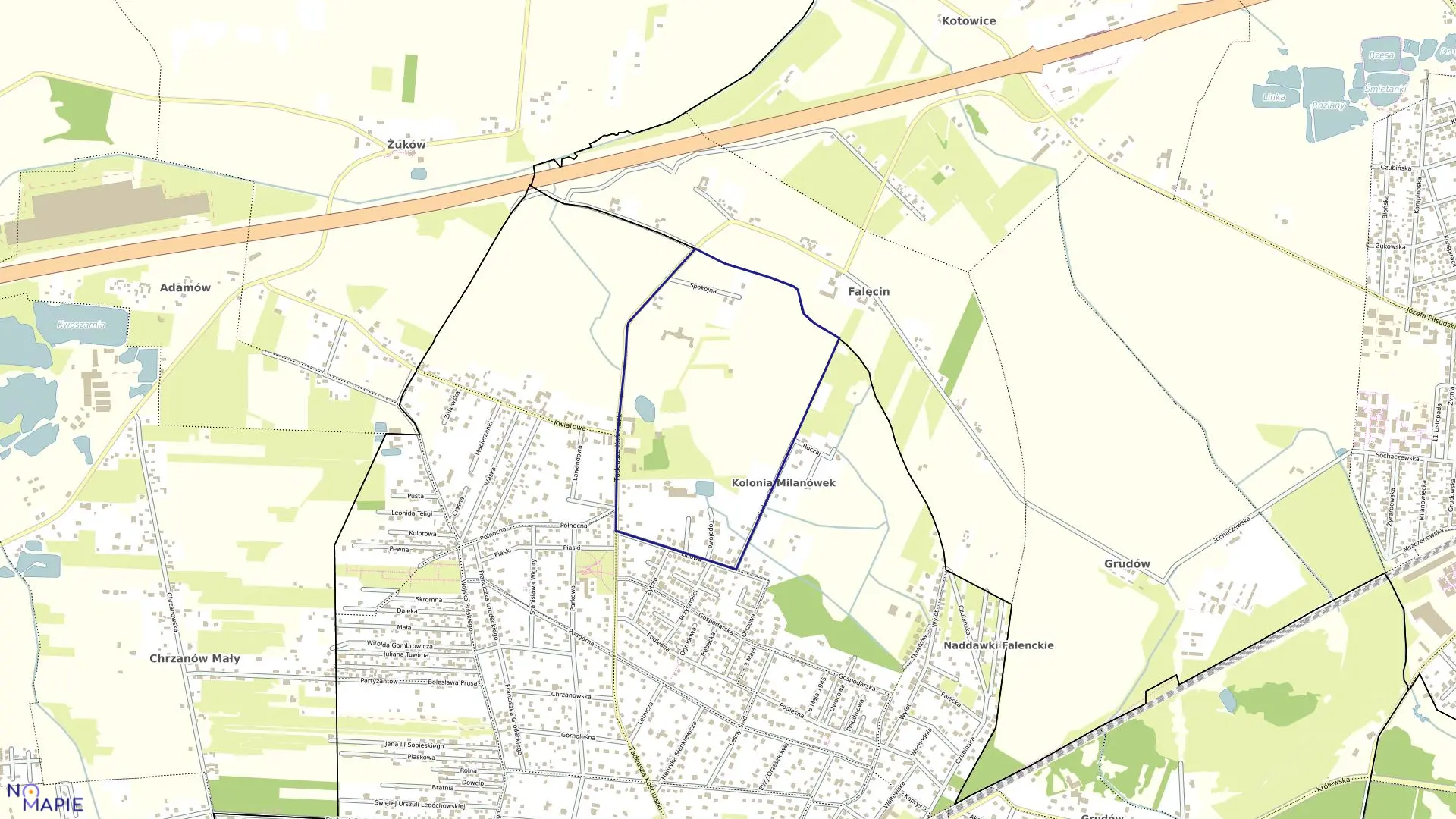Mapa obrębu 05-02 w mieście Milanówek
