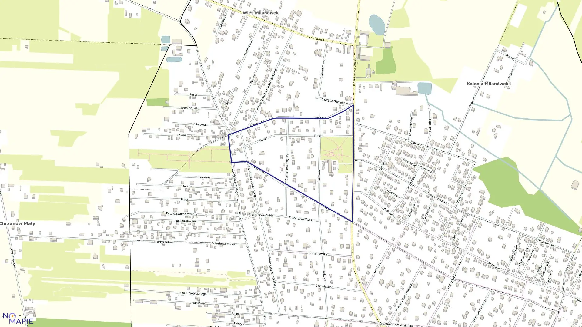 Mapa obrębu 05-07 w mieście Milanówek