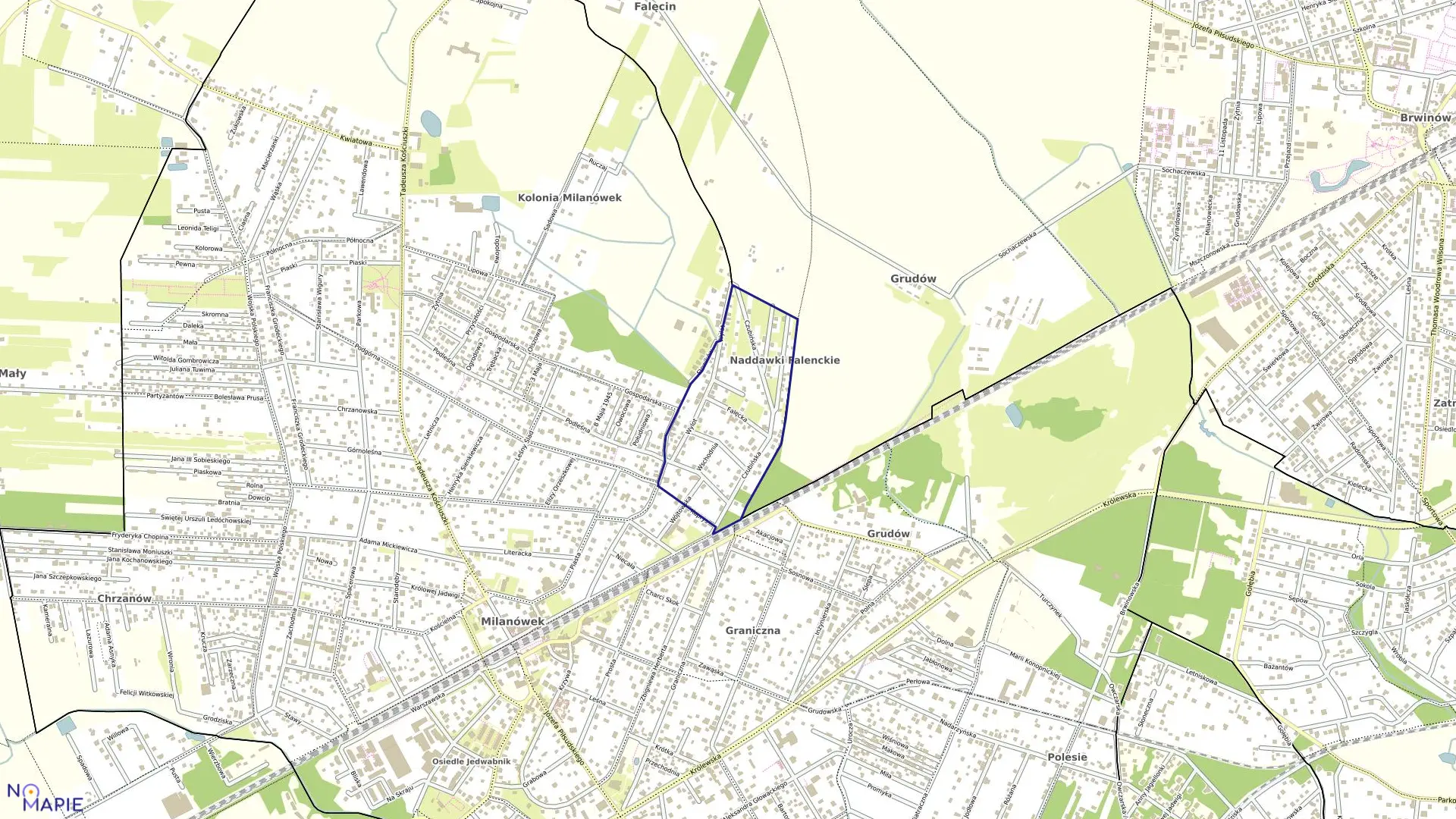 Mapa obrębu 05-11 w mieście Milanówek