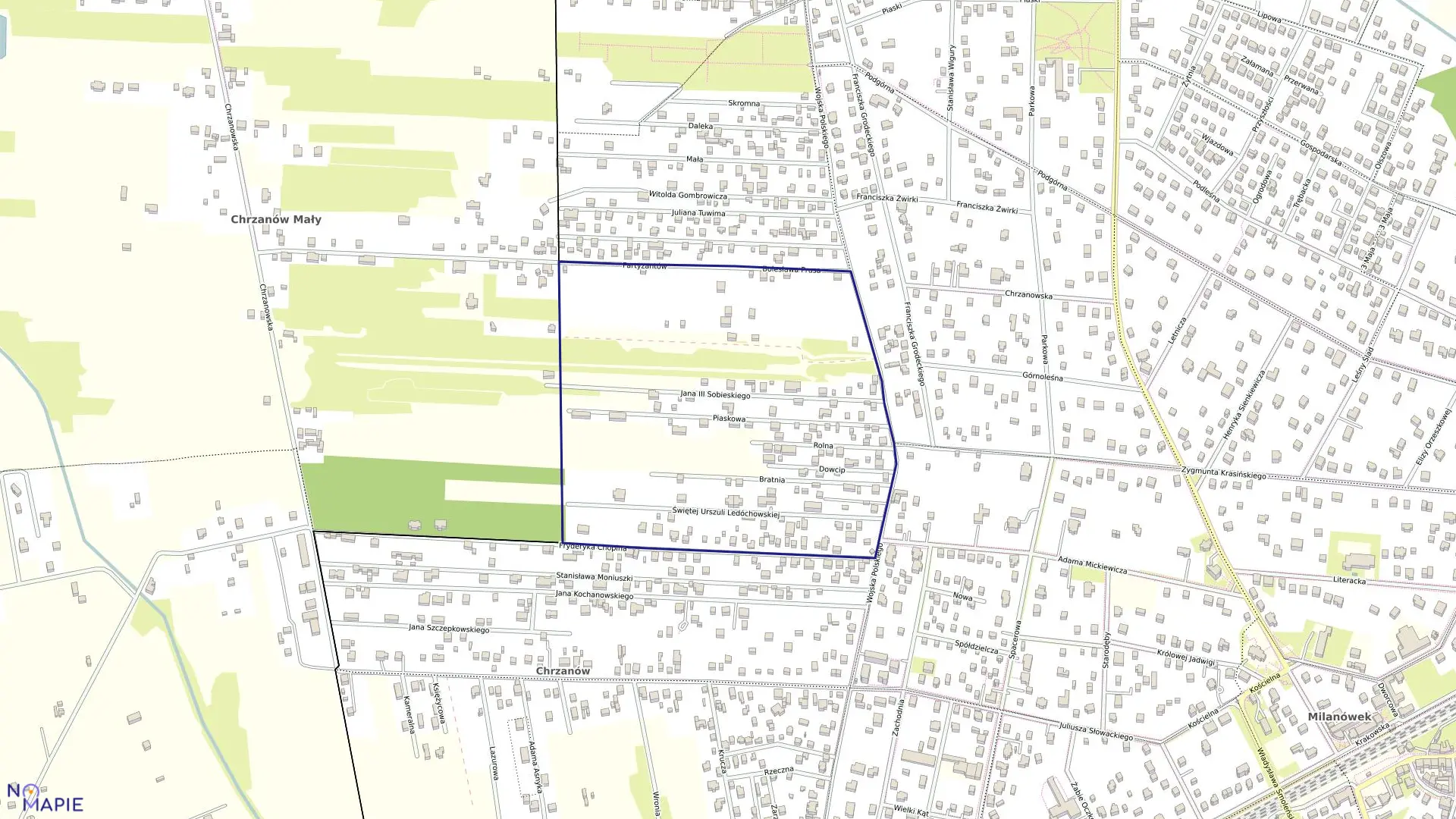 Mapa obrębu 05-12 w mieście Milanówek