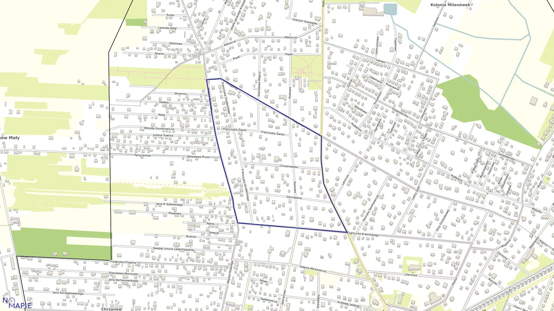 Mapa obrębu 05-13 w mieście Milanówek