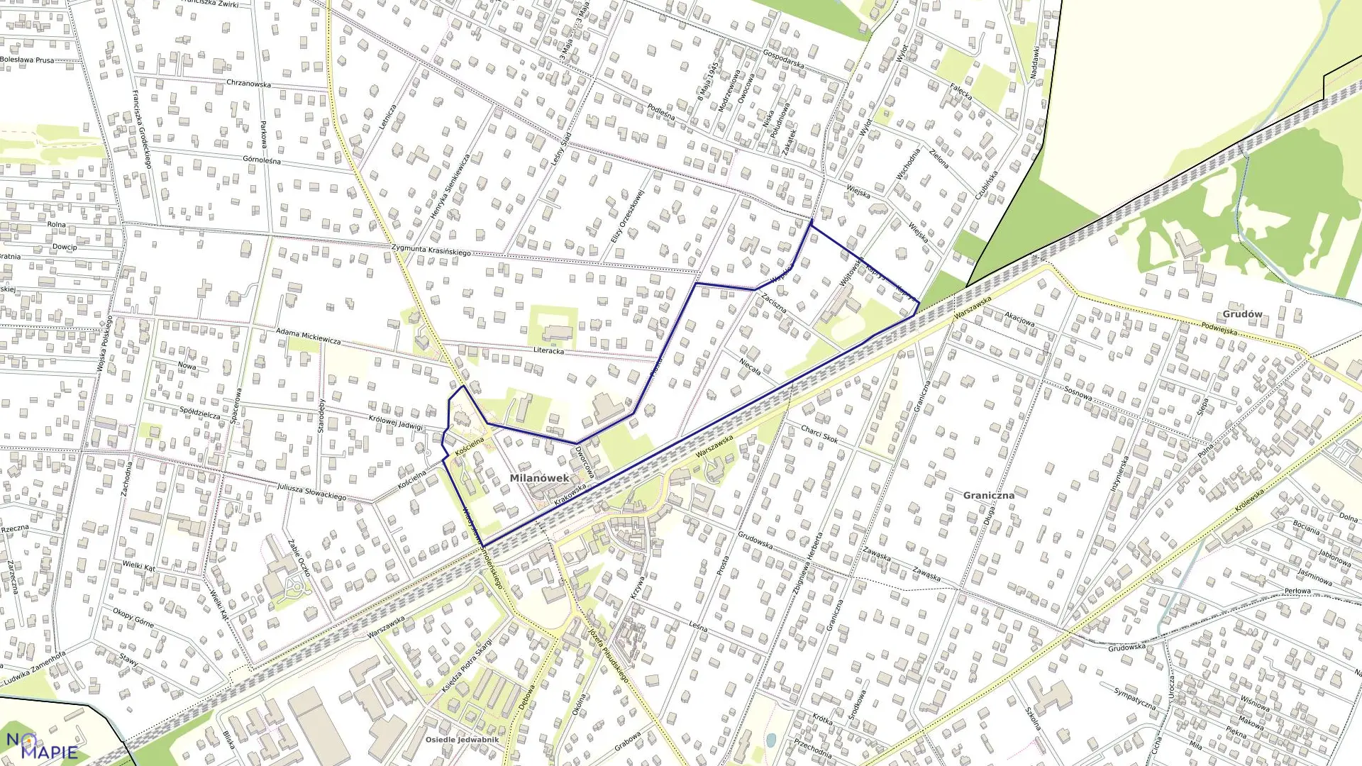 Mapa obrębu 05-15 w mieście Milanówek