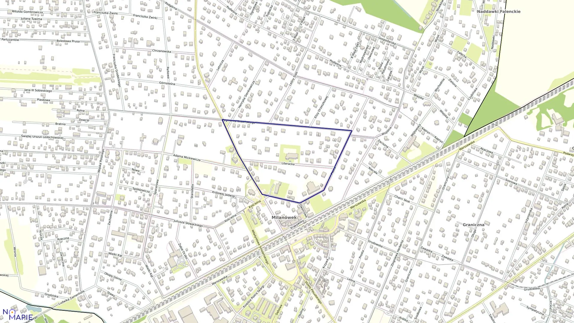 Mapa obrębu 05-18 w mieście Milanówek