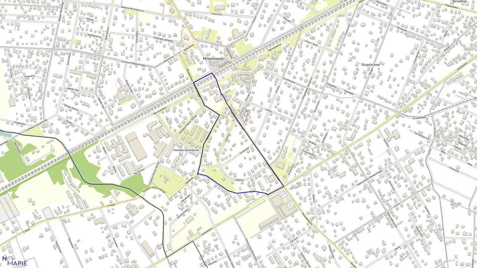 Mapa obrębu 06-02 w mieście Milanówek