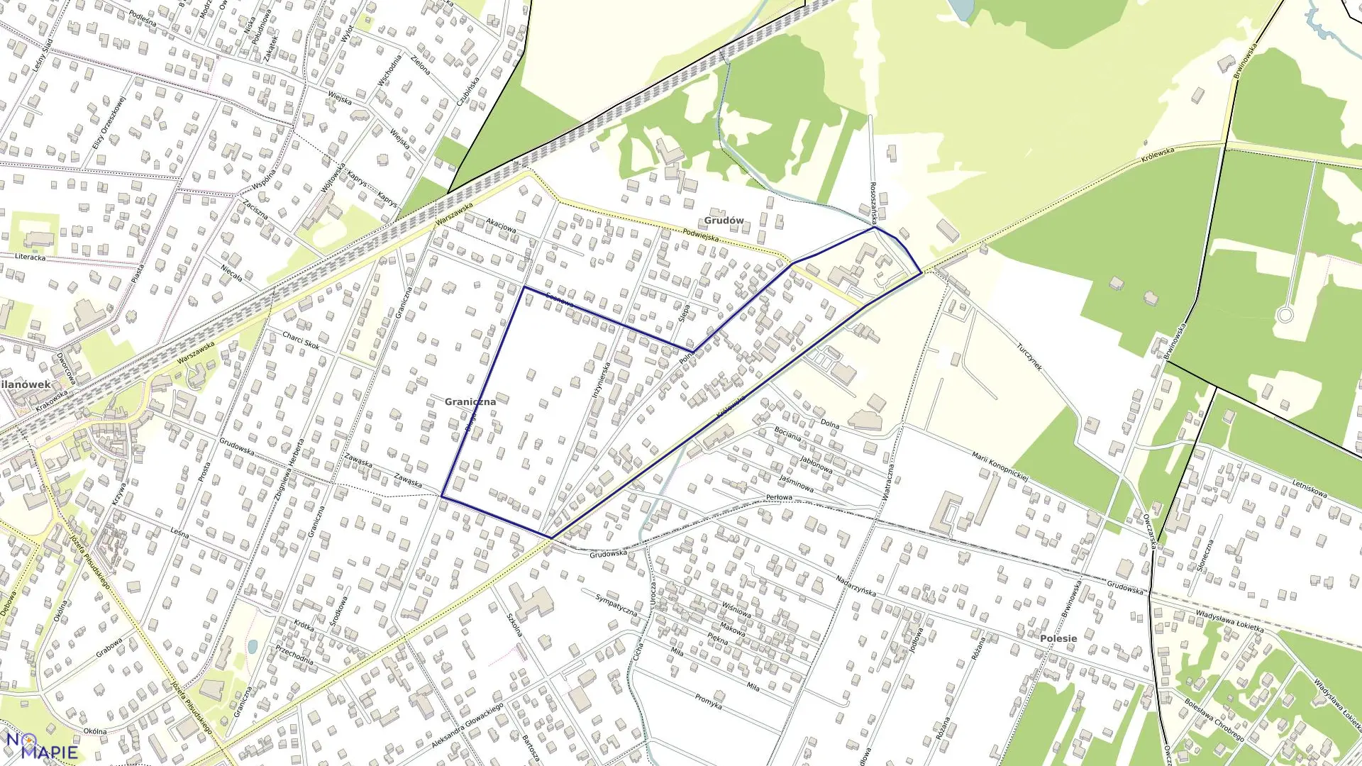 Mapa obrębu 06-07 w mieście Milanówek