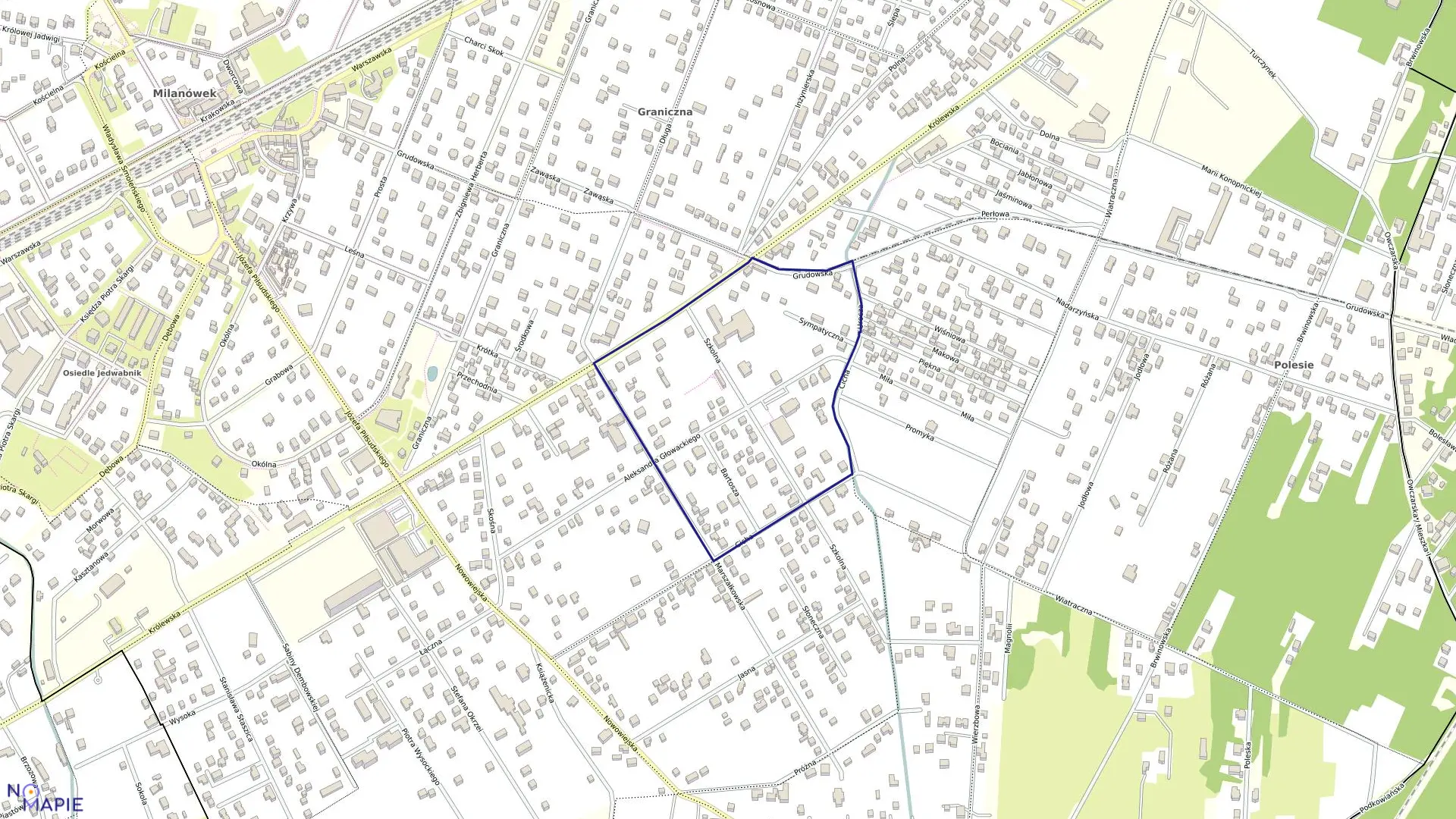 Mapa obrębu 06-13 w mieście Milanówek