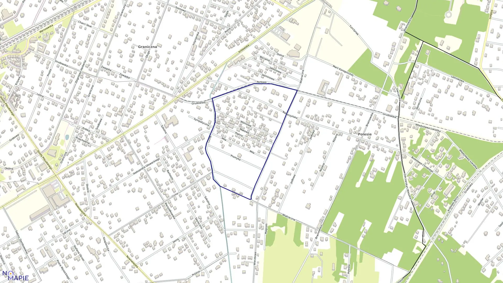 Mapa obrębu 06-15 w mieście Milanówek