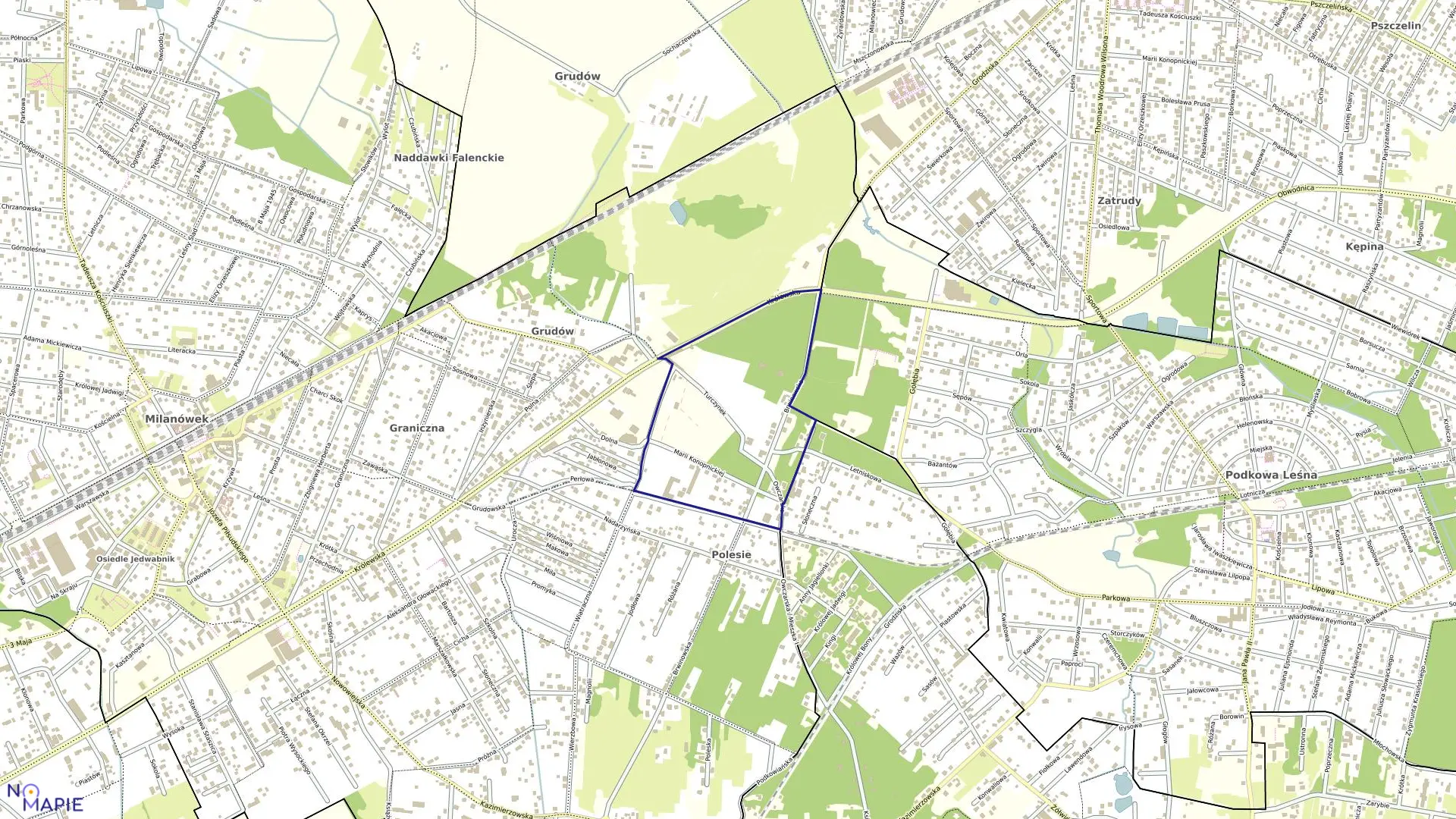 Mapa obrębu 07-01 w mieście Milanówek