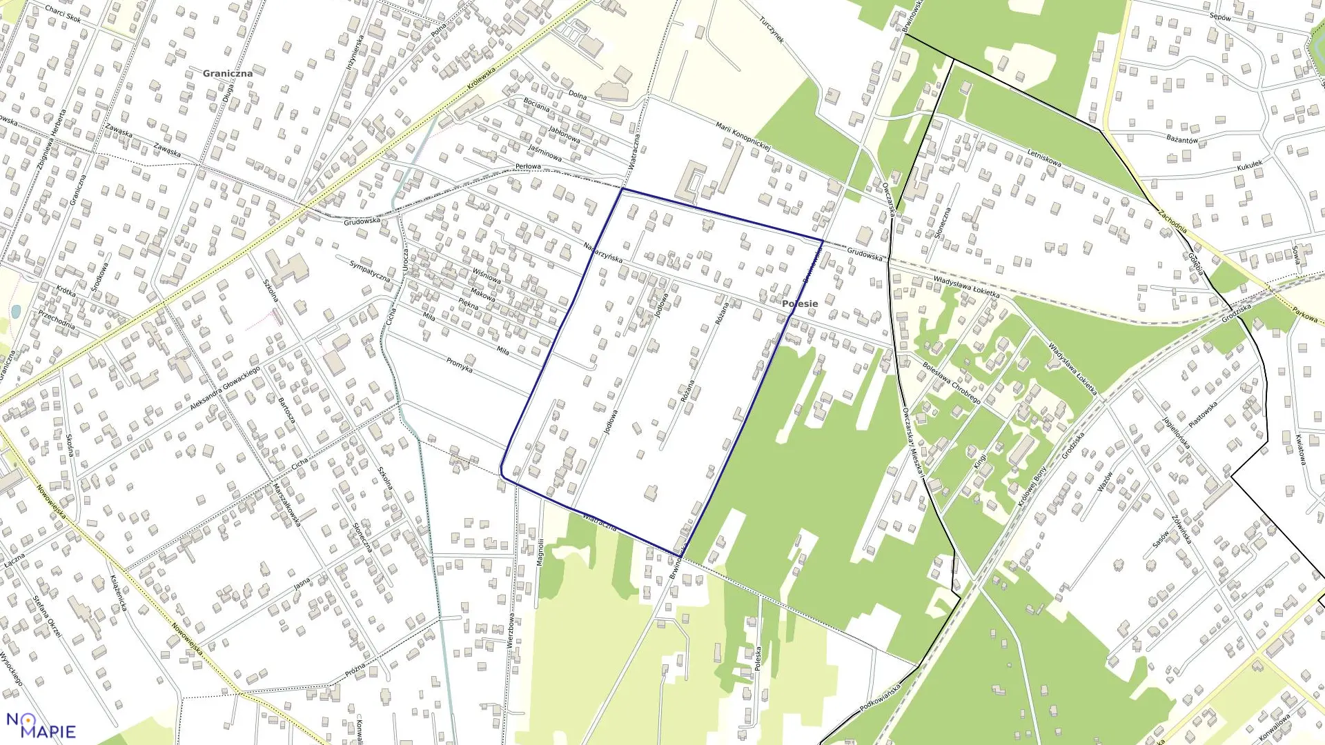 Mapa obrębu 07-02 w mieście Milanówek