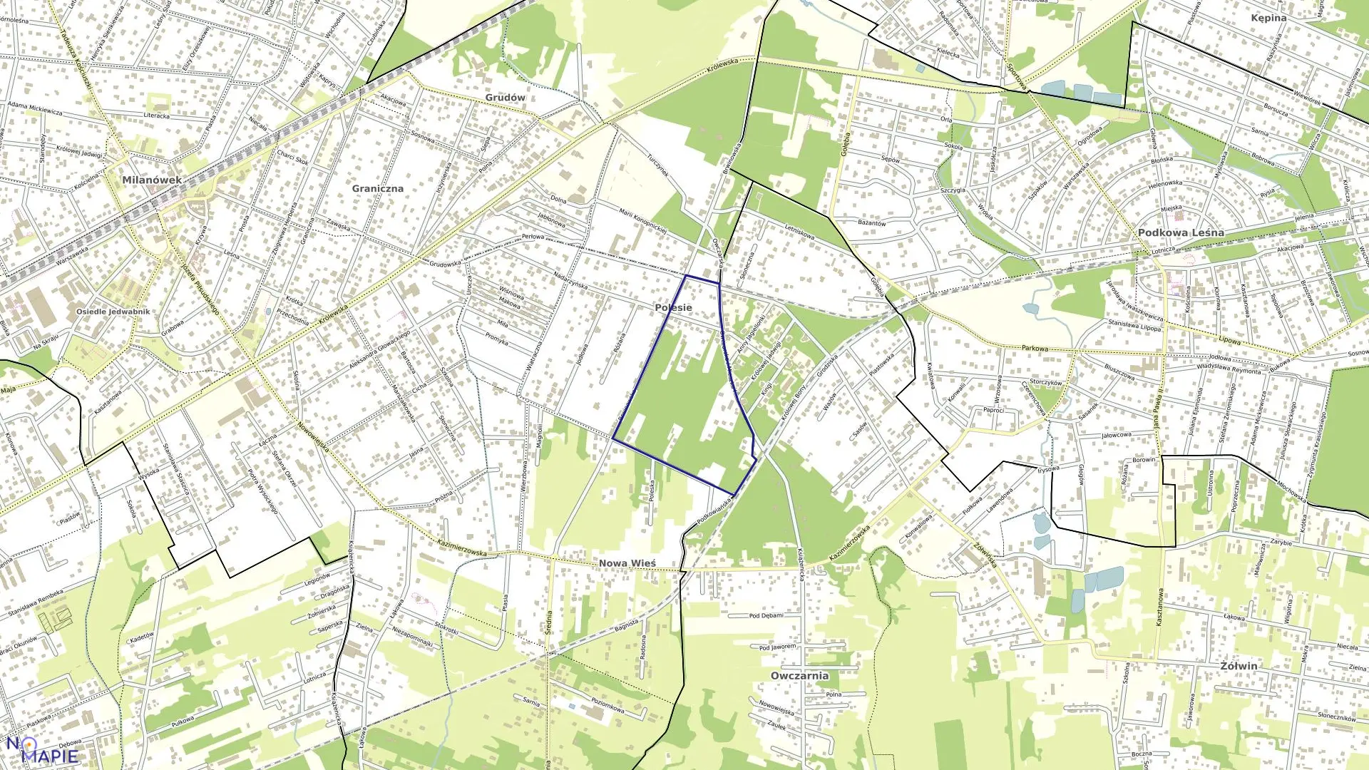 Mapa obrębu 07-03 w mieście Milanówek